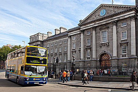 双层巴士,正面,圣三一学院,都柏林,大学,爱尔兰,欧洲