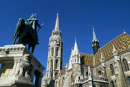 匈牙利,布达佩斯,城堡区,马提亚斯教堂,雕塑