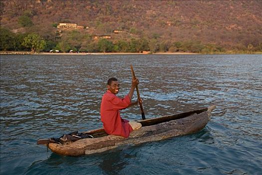 捕鱼,小船,湖,马拉维,南,东非