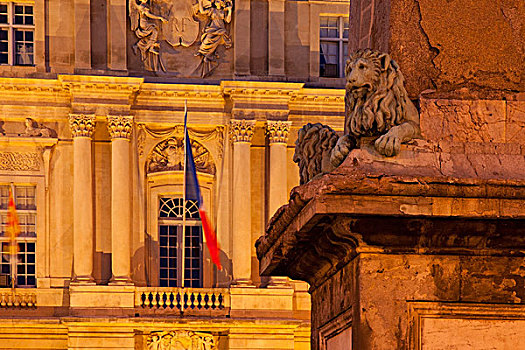 狮子,雕塑,纪念,方尖塔,户外,德威饭店,阿尔勒,普罗旺斯,法国
