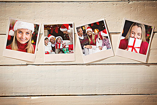 合成效果,图像,照片,木地板,喜庆,金发,微笑,圣诞帽