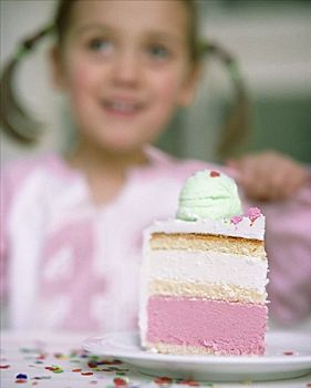 女孩,块,生日蛋糕