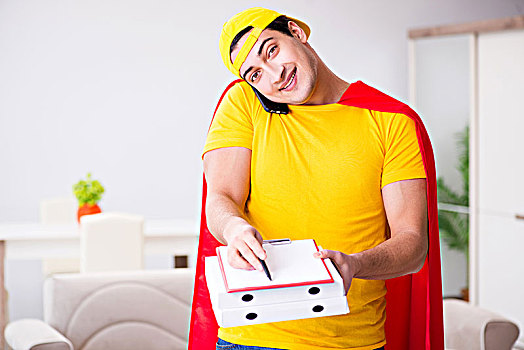 超人,比萨饼,递送,人,红色,遮盖