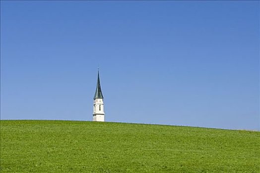 自然,教堂塔,后面,绿色,山,靠近,上巴伐利亚,德国