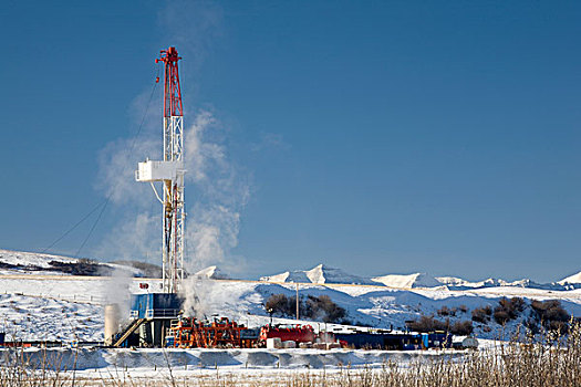 油,钻机,钻塔,冬天,艾伯塔省,加拿大