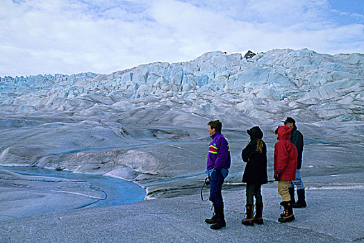 美国,阿拉斯加,靠近,棉田豪冰河,游客,冰河,看,河,冰