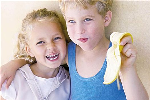 儿童,吃,香蕉
