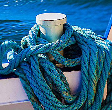 特写,蓝色,旧式,航海,绳索