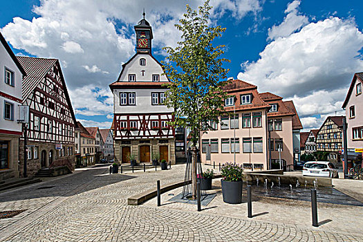 老,城镇,中心,老市政厅,霍亨洛埃,德国,区域,巴登符腾堡,欧洲