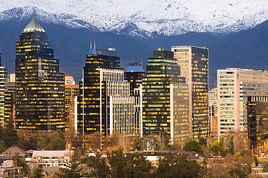 城市天际线,正面,山脉,圣地亚哥,智利