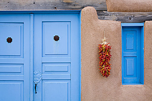 蓝色,门,房子,新墨西哥,美国