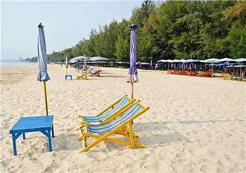 彩色,沙滩椅,海滩,泰国