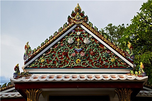 曼谷,寺庙,泰国,抽象,十字架,彩色,屋顶,植物