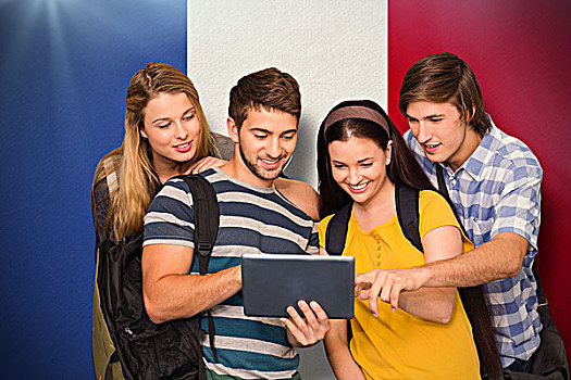 合成效果,图像,学生,数码,大学,走廊,法国,国旗