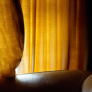 帘,黄色,亮光,发光,白色,沙发,室内,老房,德文郡,英格兰,序列,效果