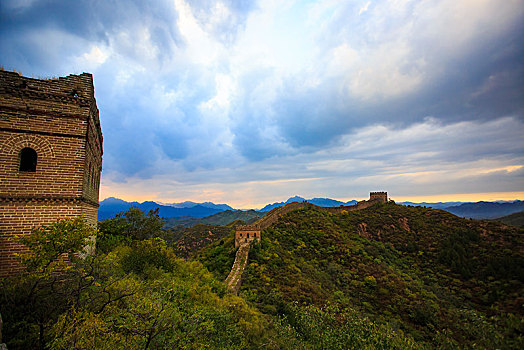 城墙,古城墙,天空,森林,树木,云,蜿蜒,群山,山脉,台阶,阶梯,云霞,霞光