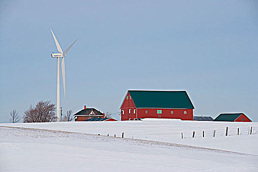 风轮机,农场,谷仓,能量,中心,安大略省,加拿大