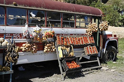 销售,果蔬,老,巴士,哥斯达黎加