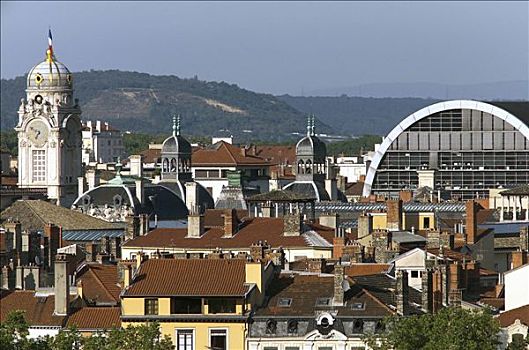 法国,里昂,俯视,市政厅,钟楼