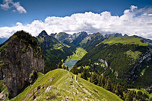 山,湖,山峦,阿彭策尔,瑞士,欧洲