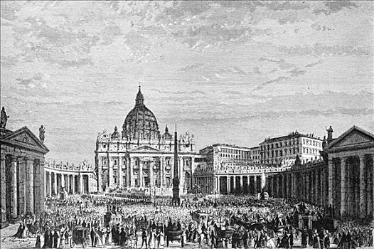 圣彼得广场,祈福,罗马,意大利,1875年