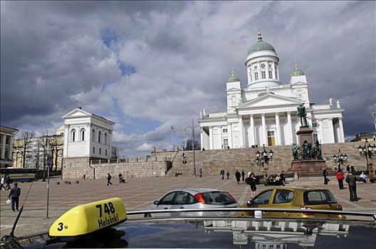 出租车,正面,赫尔辛基,大教堂,参议院,芬兰,欧洲