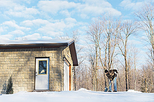 男人,铲,雪,安大略省,加拿大