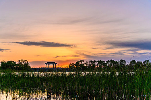 长春北湖国家湿地公园落日景观