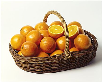 新鲜,橘子,浅,柳条篮