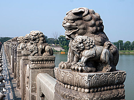 球衣,桥,狮子,雕塑,永定,河,北京,中国,亚洲