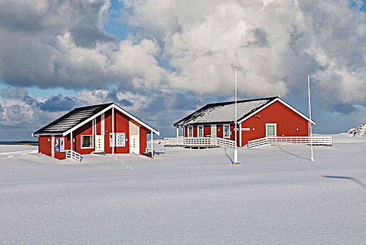 特色,渔民,小屋,围绕,雪,乡村,市区,地区,诺尔兰郡,挪威,欧洲