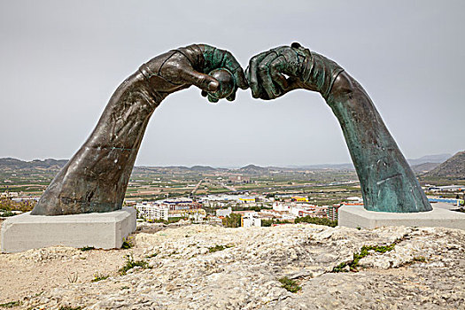 雕塑,两只,手,球,瓦伦西亚,西班牙,欧洲