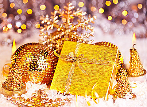 金色,圣诞礼物,小玩意,装饰,蜡烛