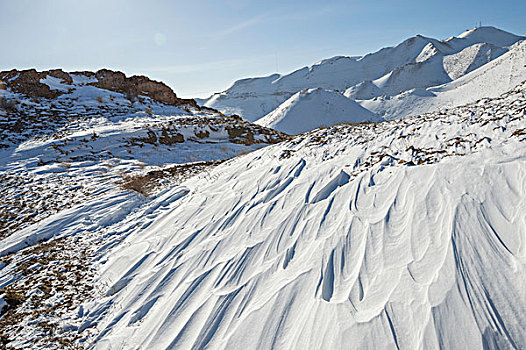 蓝天下雪地里一串脚印