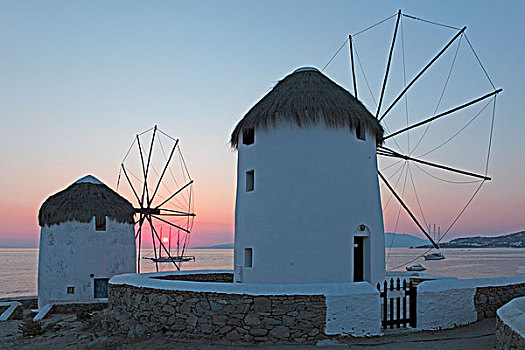 风车,米克诺斯岛,城镇,基克拉迪群岛,爱琴海,希腊,欧洲