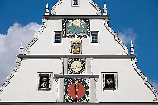山墙,华丽,钟表,罗腾堡,中间,弗兰克尼亚,巴伐利亚,德国,欧洲