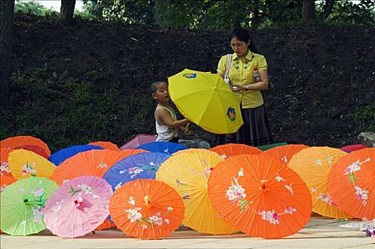 彩色,伞,圆明园,北京,中国