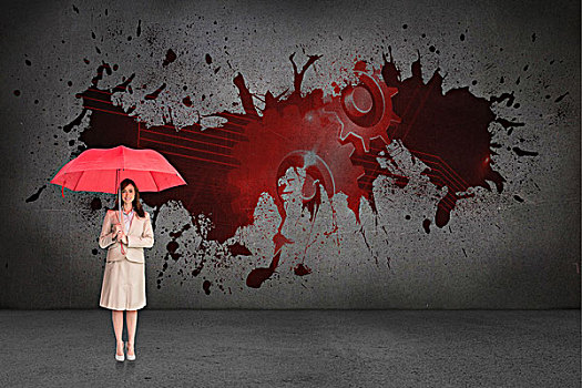 魅力,职业女性,拿着,红色,伞