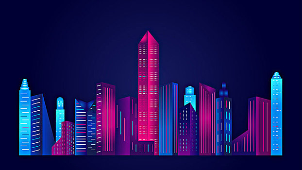 城市建筑群夜景插画