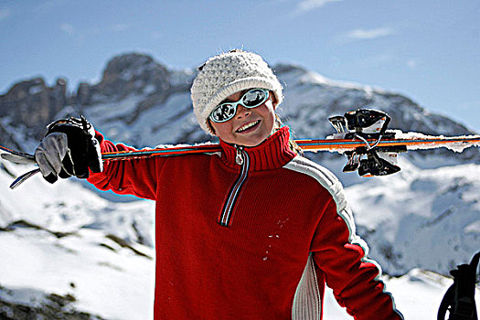 小女孩,微笑,滑雪