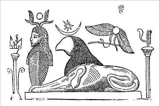 木刻,象征,埃及,狮身人面像,脸,1642年,文艺复兴