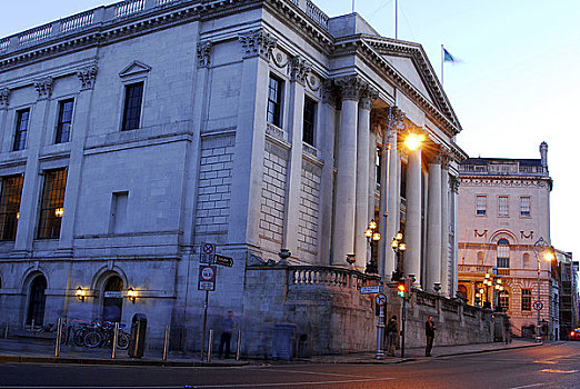 爱尔兰,都柏林,中心,户外,市政厅,黄昏