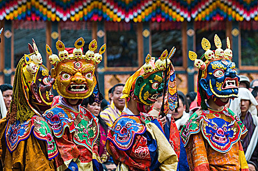 服装,舞者,宗教,喜庆,许多,游人,不丹