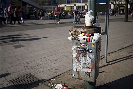溢出,垃圾桶,地区,柏林,德国,欧洲