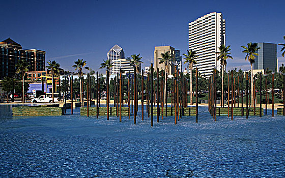 喷泉,建筑,背景,圣地亚哥,加利福尼亚,美国