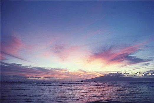 夏威夷,毛伊岛,日落,上方,西部,粉色,薰衣草,天空