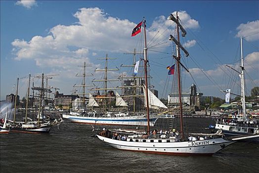 古老,帆船,汉堡市,周年纪念,汉堡港,德国