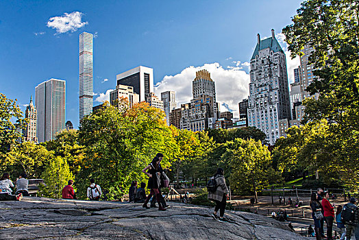 中央公园,秋天,摩天大楼,纽约,美国