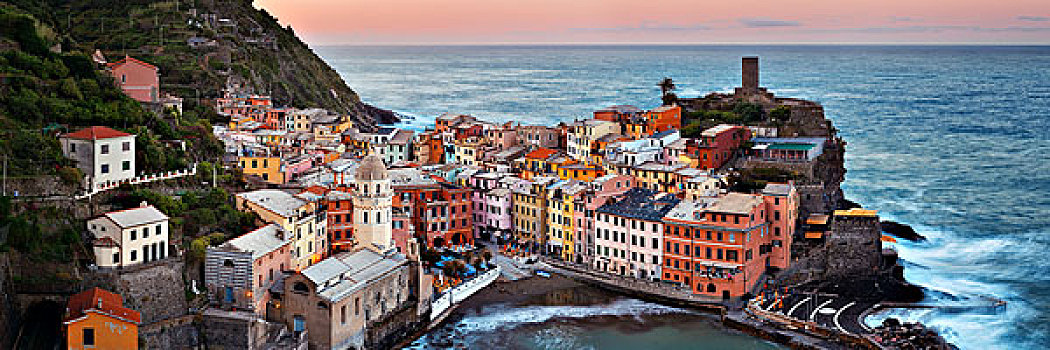 维纳扎,建筑,岩石上,上方,海洋,全景,风景,五渔村,意大利