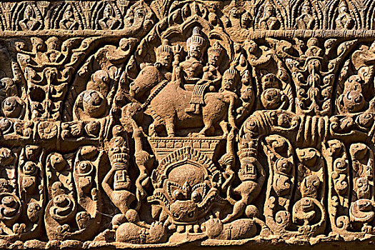 浮雕,楣,湿婆神,骑,白色,水牛,苏格兰帽,高棉,庙宇,省,泰国,亚洲